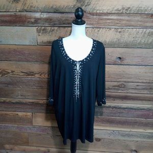 Denim 24/7 Womens Size XL Black Studs and Chains Stretchy Lose Fit Top Shirt Blo